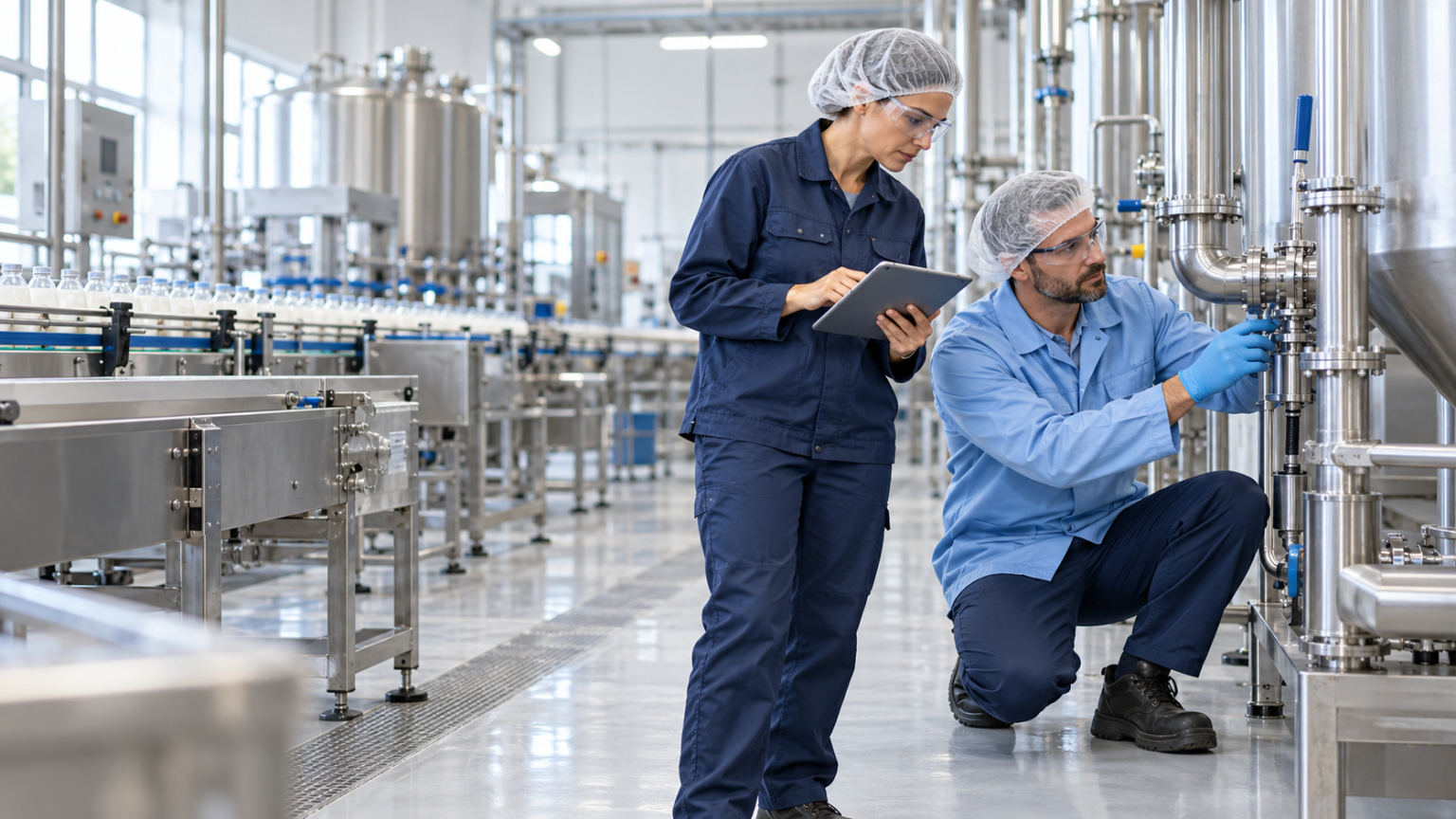 Escena ilustrativa de coordinación técnica y revisión de equipos industriales